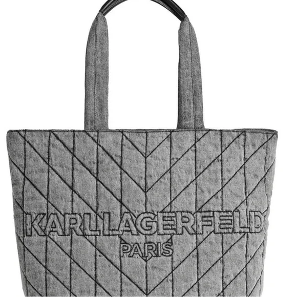 NWT Karl Lagerfeld Amour Denim Quilted Tote Bag 13.5 x 6 x 14 - Picture 9 of 15